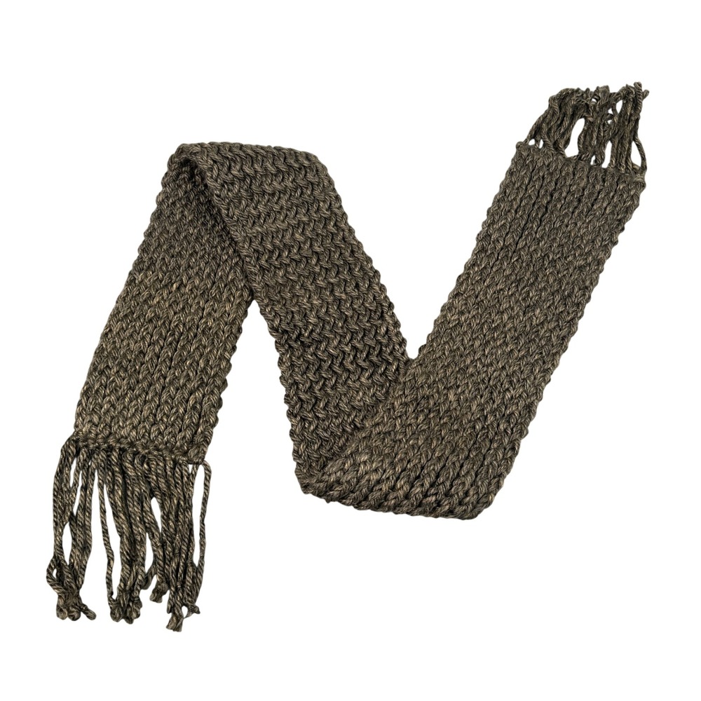 Handmade Scarf Womens OS Brown Crochet Chunky Openwork Stretch Fringed Boho